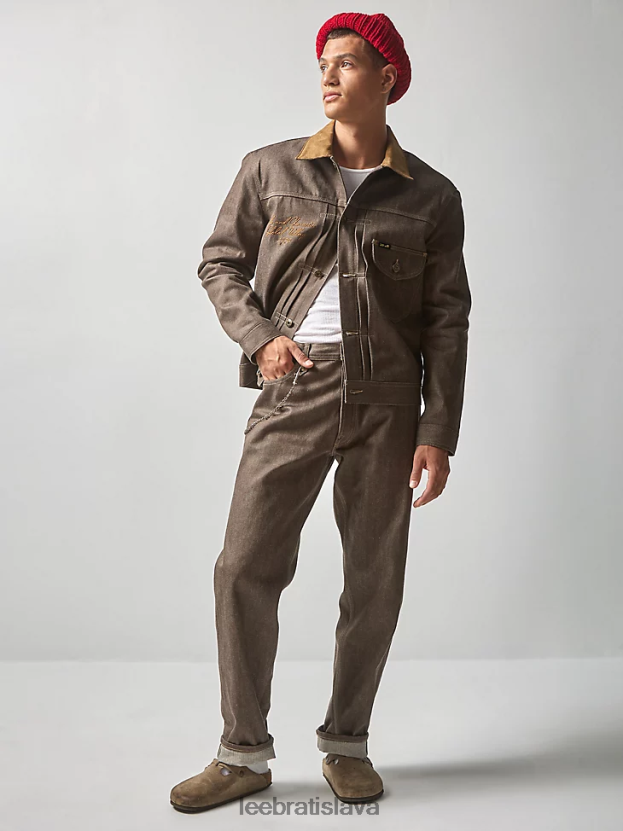 Lee x The Brooklyn Circus oblečenie HL0J0R603 hnedý lem muži Džínsy s kovbojskou prackou na chrbte 101b