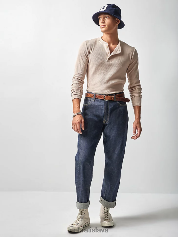 Lee x The Brooklyn Circus oblečenie HL0J0R604 indigový lem muži Džínsy s kovbojskou prackou na chrbte 101b