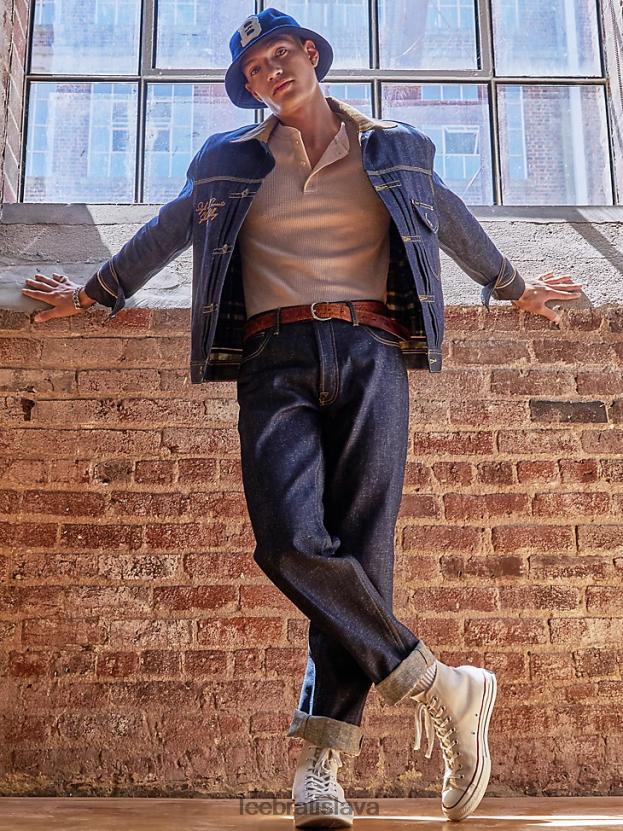 Lee x The Brooklyn Circus oblečenie HL0J0R604 indigový lem muži Džínsy s kovbojskou prackou na chrbte 101b