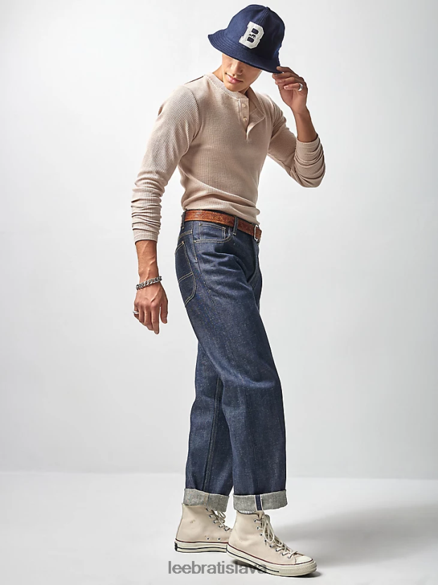 Lee x The Brooklyn Circus oblečenie HL0J0R604 indigový lem muži Džínsy s kovbojskou prackou na chrbte 101b