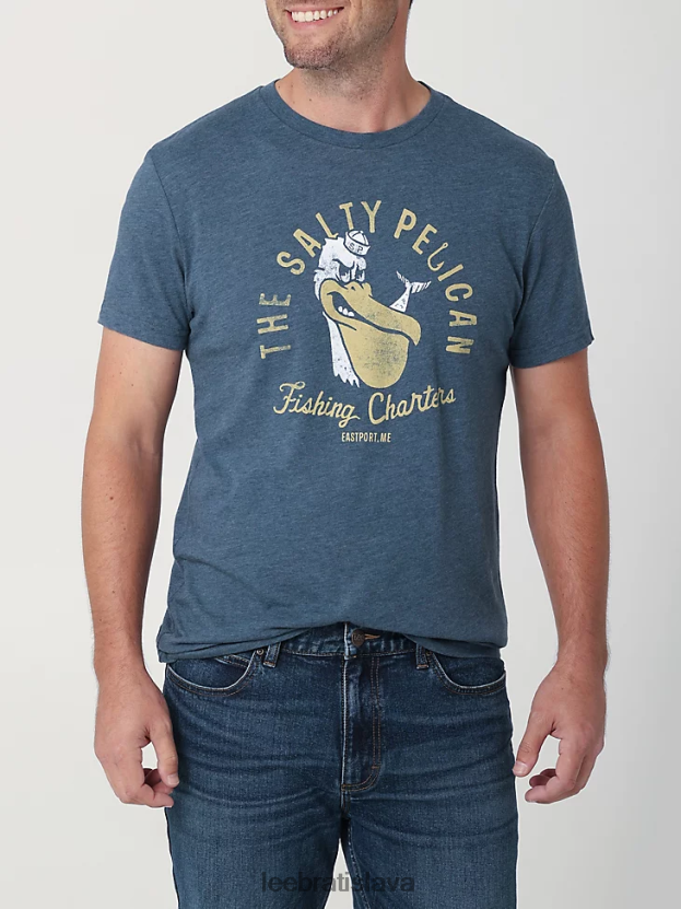 Lee oblečenie HL0J0R846 polnočné námorníctvo muži slané tričko s grafikou pelikán
