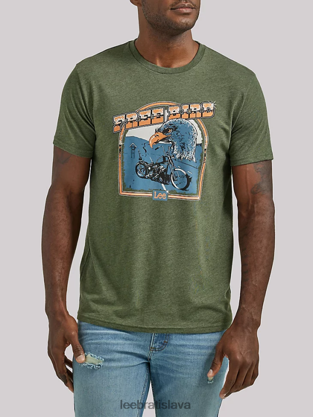 Lee oblečenie HL0J0R876 čierny les muži bezplatné tričko s grafikou vtákov