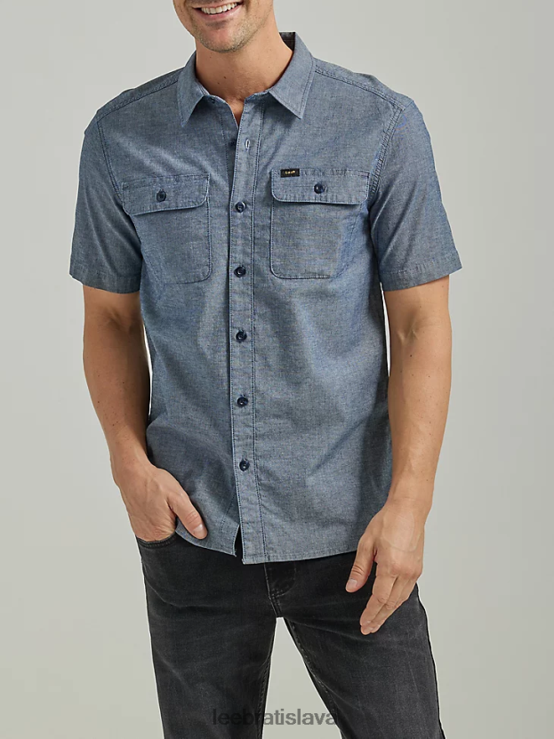 Lee oblečenie HL0J0R895 mid wash chambray muži pracovná košeľa s krátkym rukávom pre extrémny pohyb