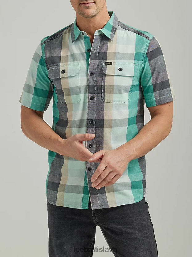 Lee oblečenie HL0J0R900 pléd z morského skla muži univerzálna kockovaná košeľa s krátkym rukávom s extrémnym pohybom