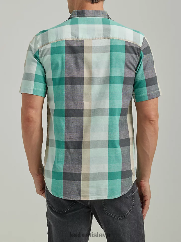 Lee oblečenie HL0J0R900 pléd z morského skla muži univerzálna kockovaná košeľa s krátkym rukávom s extrémnym pohybom