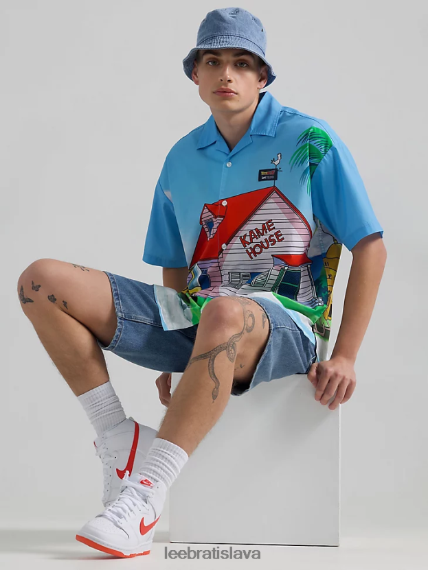 Lee oblečenie HL0J0R902 Modrá muži a dragon ball z kame house resort shirt
