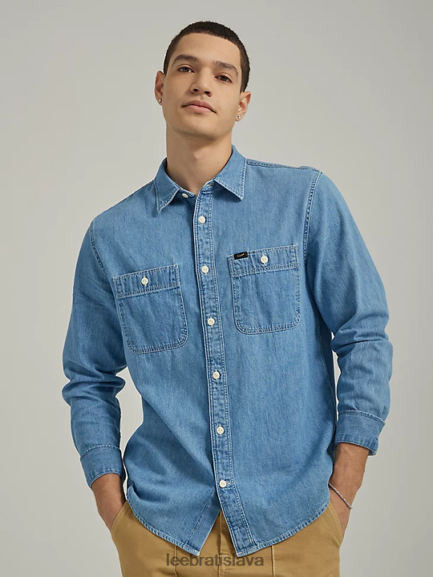 Lee oblečenie HL0J0R903 shasta modrá muži riflová pracovná košeľa uvoľneného strihu