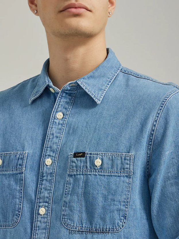 Lee oblečenie HL0J0R903 shasta modrá muži riflová pracovná košeľa uvoľneného strihu