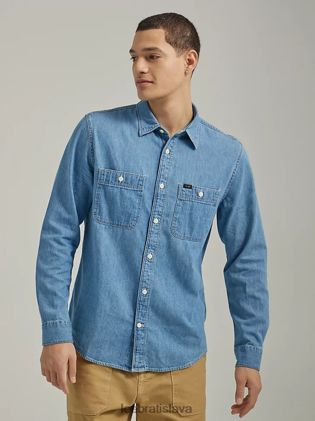 Lee oblečenie HL0J0R903 shasta modrá muži riflová pracovná košeľa uvoľneného strihu