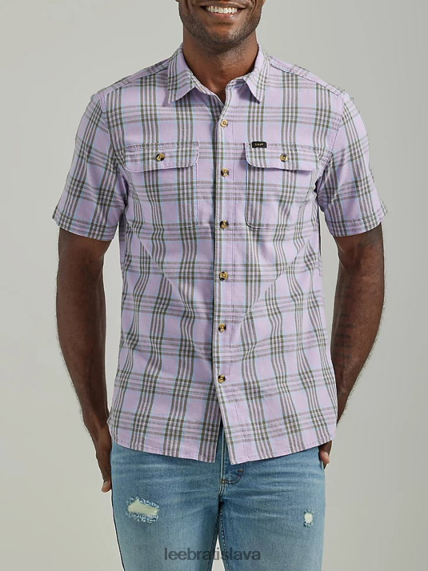 Lee oblečenie HL0J0R906 orchideový pléd muži extrémny pohyb viacúčelová košeľa s krátkym rukávom tenká línia kockovaná košeľa s gombíkom