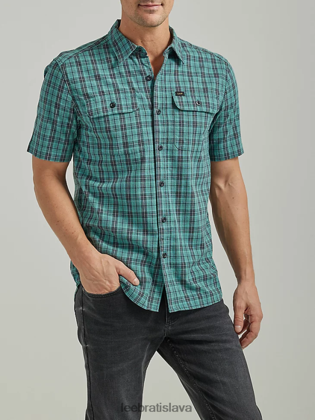 Lee oblečenie HL0J0R907 monacký pléd muži extrémny pohyb viacúčelová košeľa s krátkym rukávom tenká línia kockovaná košeľa s gombíkom