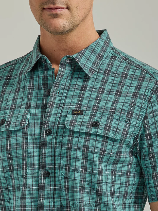 Lee oblečenie HL0J0R907 monacký pléd muži extrémny pohyb viacúčelová košeľa s krátkym rukávom tenká línia kockovaná košeľa s gombíkom