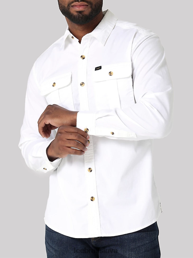 Lee oblečenie HL0J0R916 žiarivo biele muži Pracovná západná pevná košeľa na gombíky