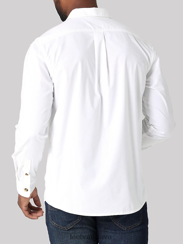 Lee oblečenie HL0J0R916 žiarivo biele muži Pracovná západná pevná košeľa na gombíky