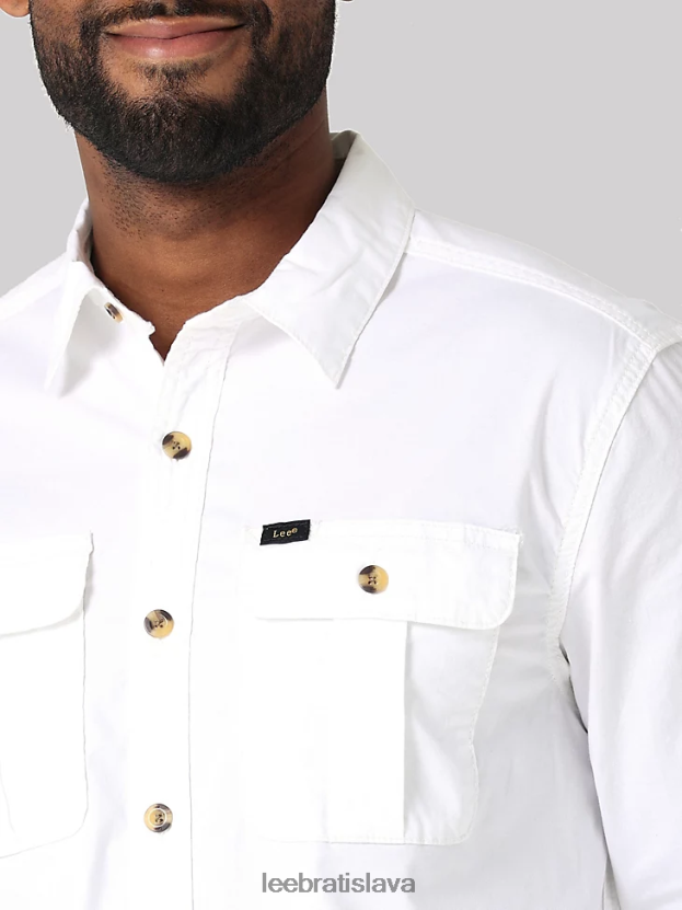 Lee oblečenie HL0J0R916 žiarivo biele muži Pracovná západná pevná košeľa na gombíky