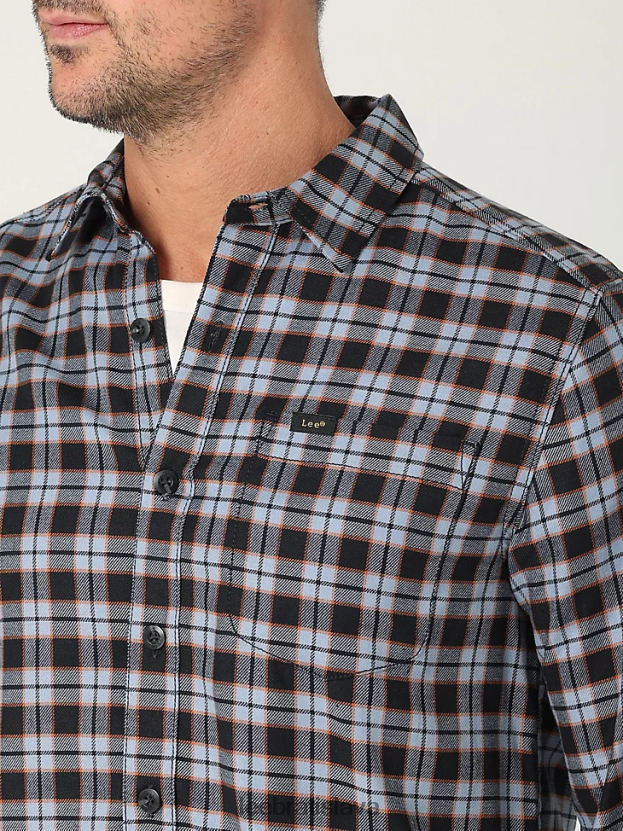 Lee oblečenie HL0J0R918 zasnený čierno-modrý pléd muži extrémny pohyb mvp klasická strečová kockovaná košeľa s gombíkmi