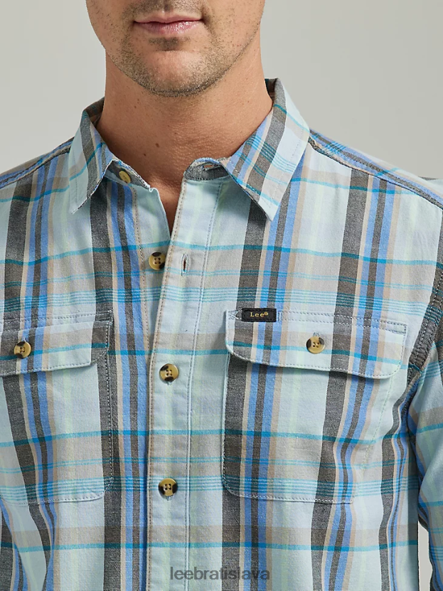 Lee oblečenie HL0J0R926 hríbový pléd z morských pohárov muži extrémny pohyb viacúčelová kockovaná robotnícka košeľa