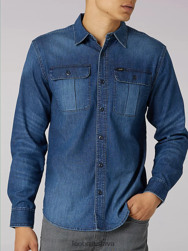 Lee oblečenie HL0J0R935 stredné pranie muži pracovná západná džínsová košeľa s gombíkmi