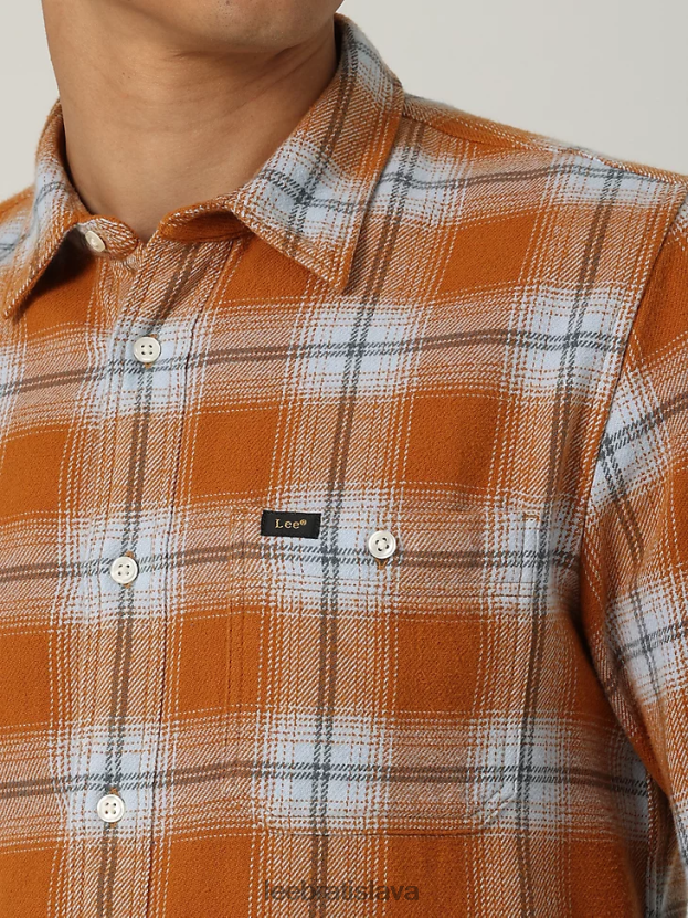 Lee oblečenie HL0J0R941 karamel muži európska kolekcia voľnočasová košeľa na gombíky