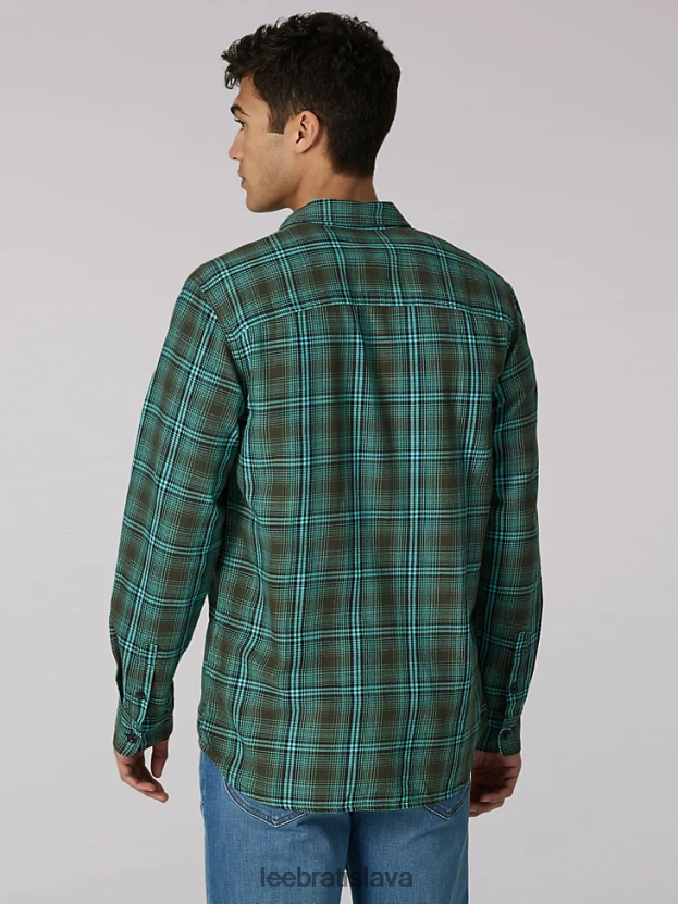 Lee oblečenie HL0J0R943 pohraničná oliva muži dedičná viacúčelová kockovaná košeľa s gombíkmi