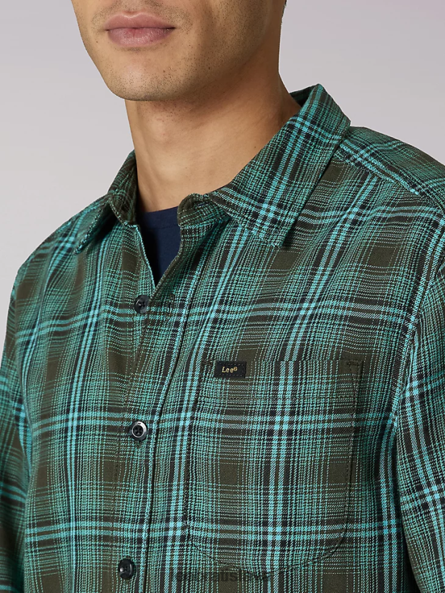 Lee oblečenie HL0J0R943 pohraničná oliva muži dedičná viacúčelová kockovaná košeľa s gombíkmi