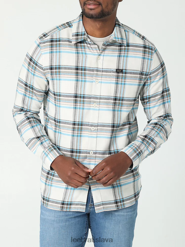 Lee oblečenie HL0J0R945 biely dym pléd muži univerzálna klasická strečová košeľa na gombíky