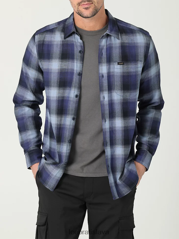 Lee oblečenie HL0J0R946 zasnený modrý pléd muži univerzálna klasická strečová košeľa na gombíky