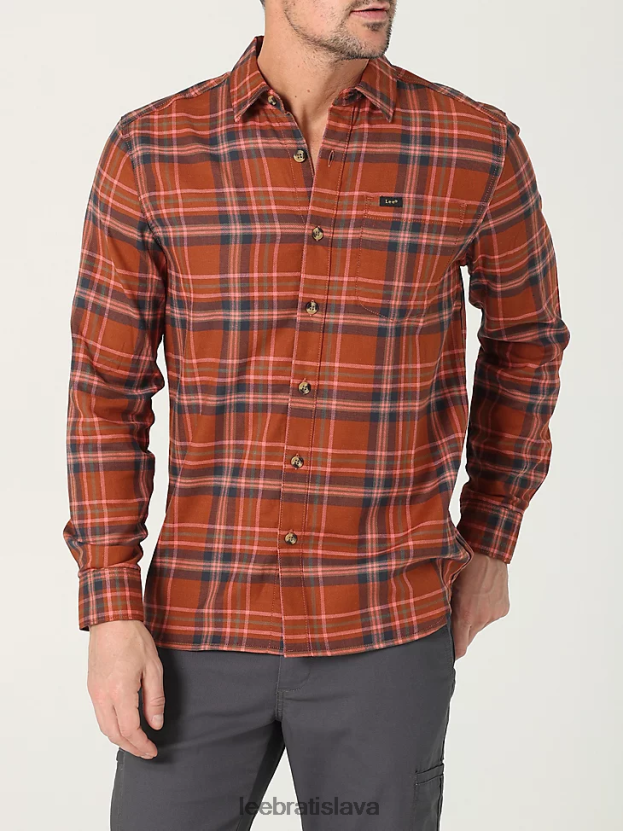 Lee oblečenie HL0J0R947 červenohnedý pléd muži univerzálna klasická strečová košeľa na gombíky