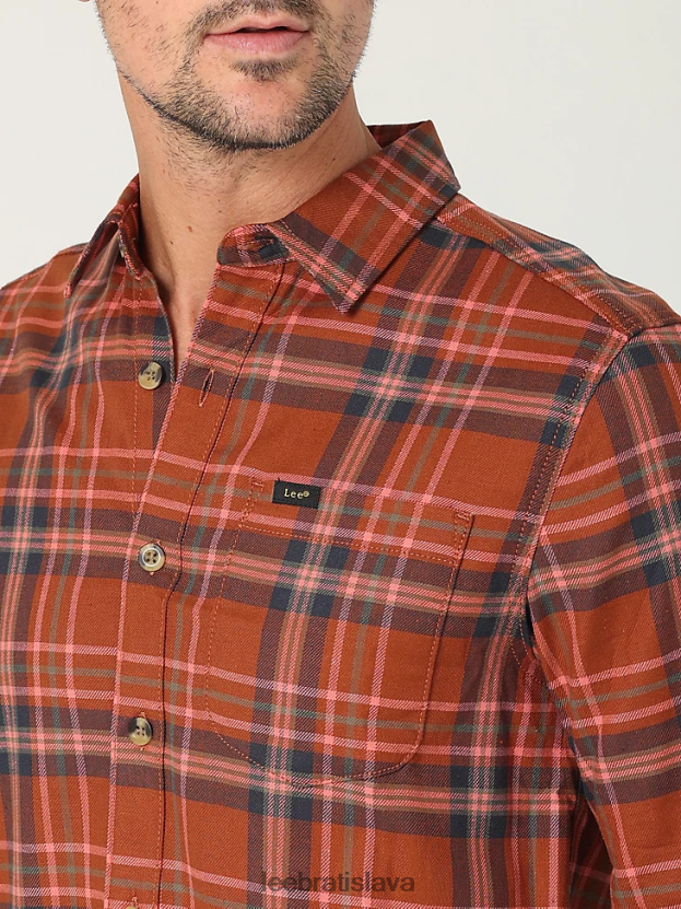 Lee oblečenie HL0J0R947 červenohnedý pléd muži univerzálna klasická strečová košeľa na gombíky