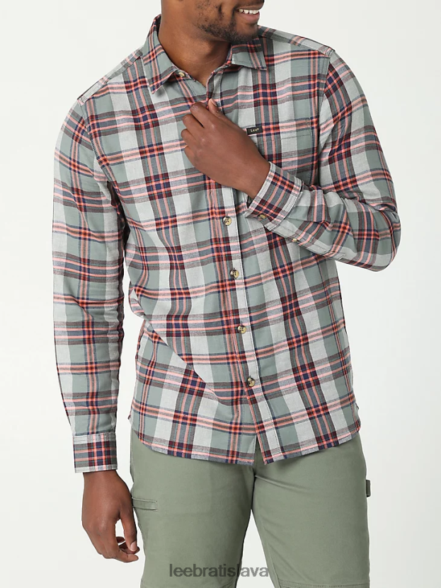 Lee oblečenie HL0J0R949 pevnosť zelená biely dym pléd muži univerzálna klasická strečová košeľa na gombíky
