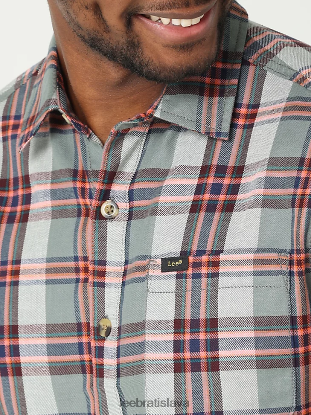 Lee oblečenie HL0J0R949 pevnosť zelená biely dym pléd muži univerzálna klasická strečová košeľa na gombíky