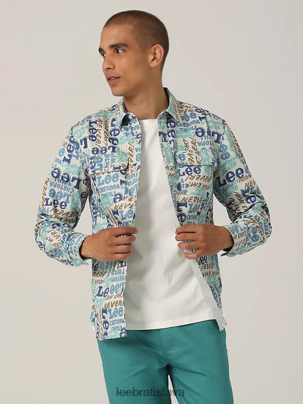 Lee oblečenie HL0J0R950 chetopová potlač muži dedičná košeľa s dvoma vreckami na gombíky