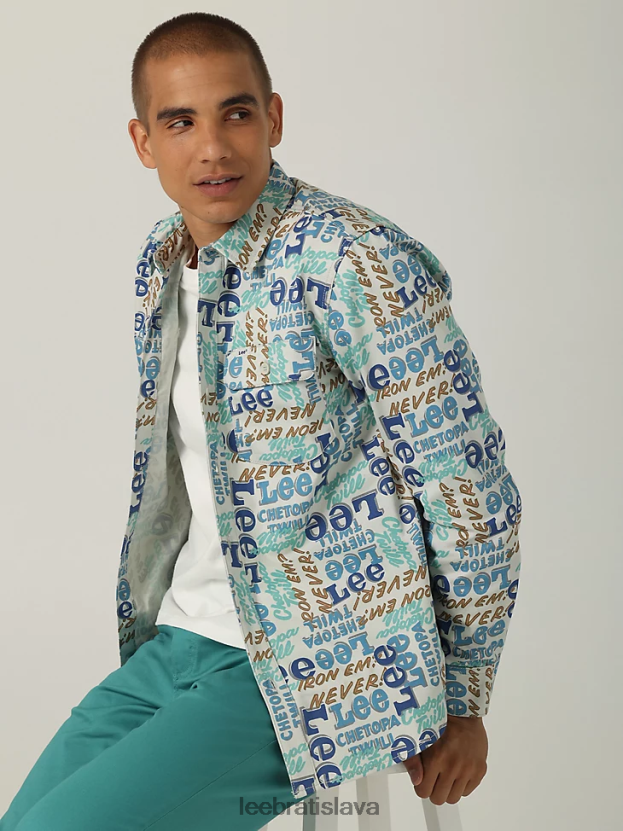 Lee oblečenie HL0J0R950 chetopová potlač muži dedičná košeľa s dvoma vreckami na gombíky
