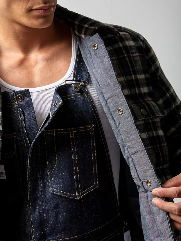 Lee x The Brooklyn Circus oblečenie HL0J0R938 biely dym/odbor-celo cierne muži prešívaná pracovná západná košeľa