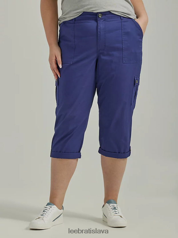 Lee oblečenie HL0J0R449 stredoveká modrá ženy ultra lux s flex-to-go uvoľneným nákladom Capri (plus)