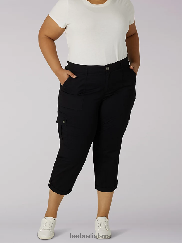 Lee oblečenie HL0J0R450 čierna ženy ultra lux s flex-to-go uvoľneným nákladom Capri (plus)