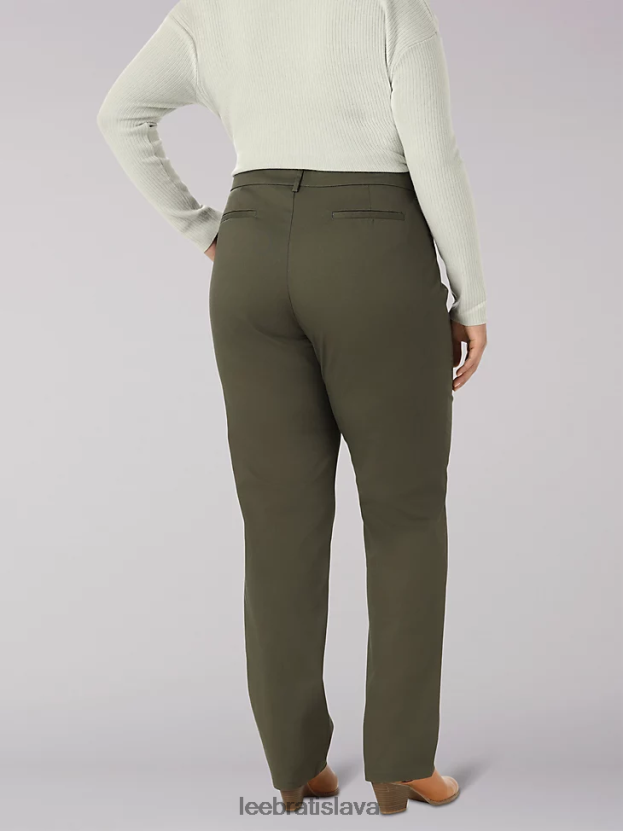 Lee oblečenie HL0J0R200 pohraničná oliva ženy rovné nohavice bez vrások uvoľneného strihu (plus)