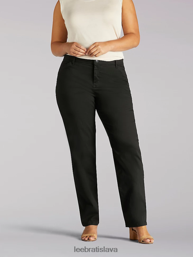Lee oblečenie HL0J0R221 čierna ženy rovné nohavice uvoľneného strihu (celodenné nohavice) (plus)