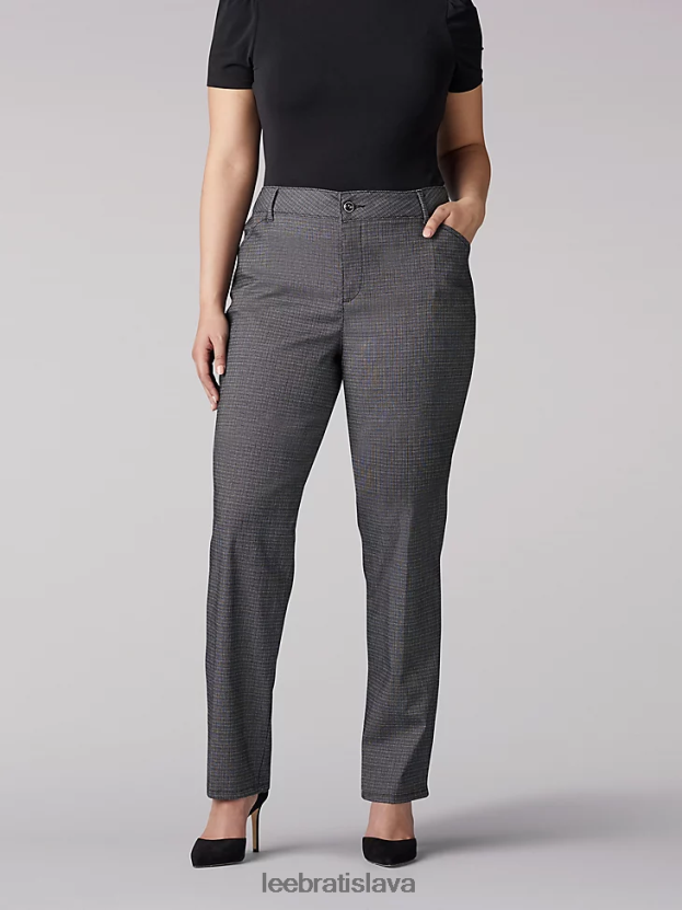 Lee oblečenie HL0J0R224 čierno biely pléd ženy rovné nohavice uvoľneného strihu (celodenné nohavice) (plus)