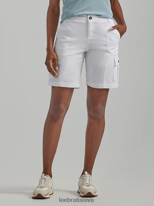 Lee oblečenie HL0J0R252 biely ženy ultra lux s flex-to-go uvoľneným nákladom bermudy