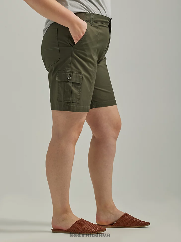 Lee oblečenie HL0J0R269 pohraničná oliva ženy ultra lux s flex-to-go uvoľneným nákladom bermudy (plus)