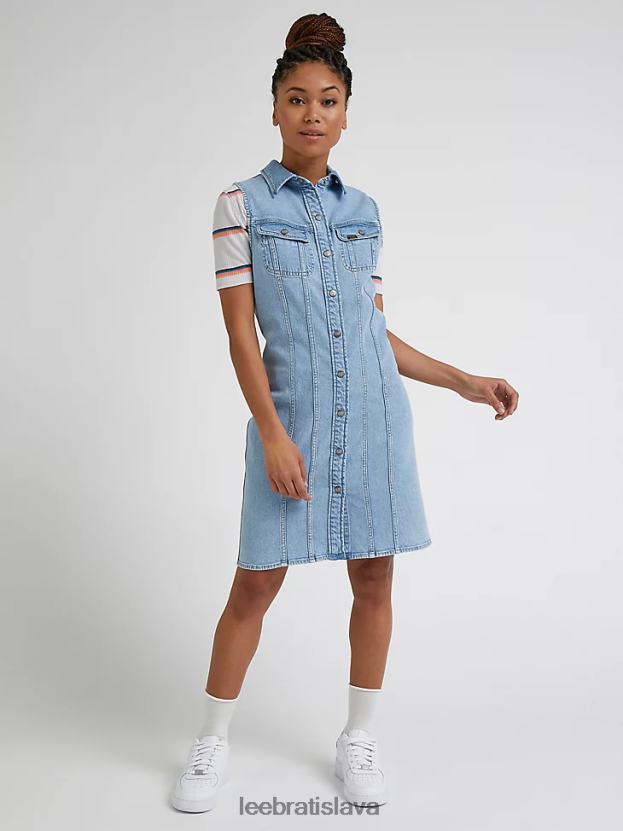 Lee oblečenie HL0J0R417 matná modrá ženy jazdecké košeľové šaty