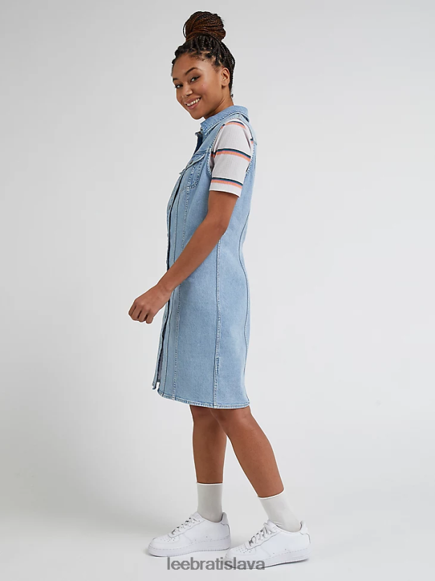 Lee oblečenie HL0J0R417 matná modrá ženy jazdecké košeľové šaty