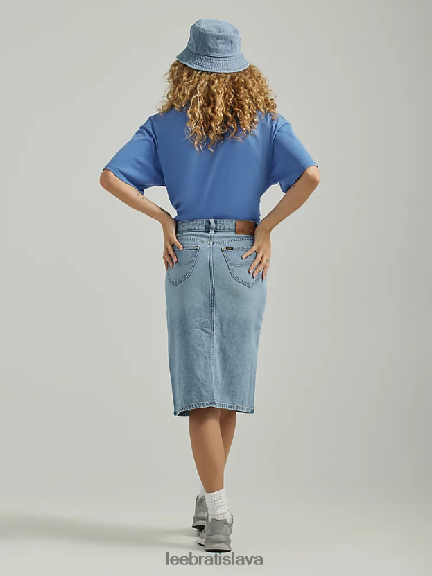 Lee oblečenie HL0J0R418 matná modrá ženy štiepaná denimová midi sukňa
