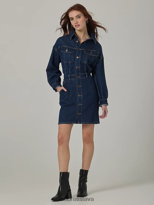 Lee oblečenie HL0J0R419 väčšia modrá ženy európska kolekcia šaty na zapínanie na pleciach