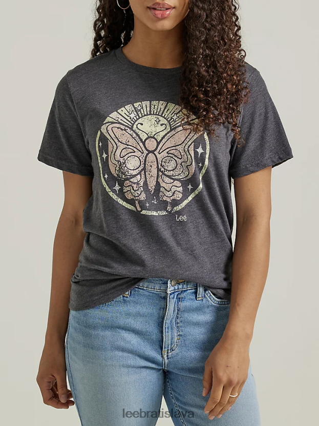 Lee oblečenie HL0J0R345 vres z dreveného uhlia ženy tričko s motívom motýľa