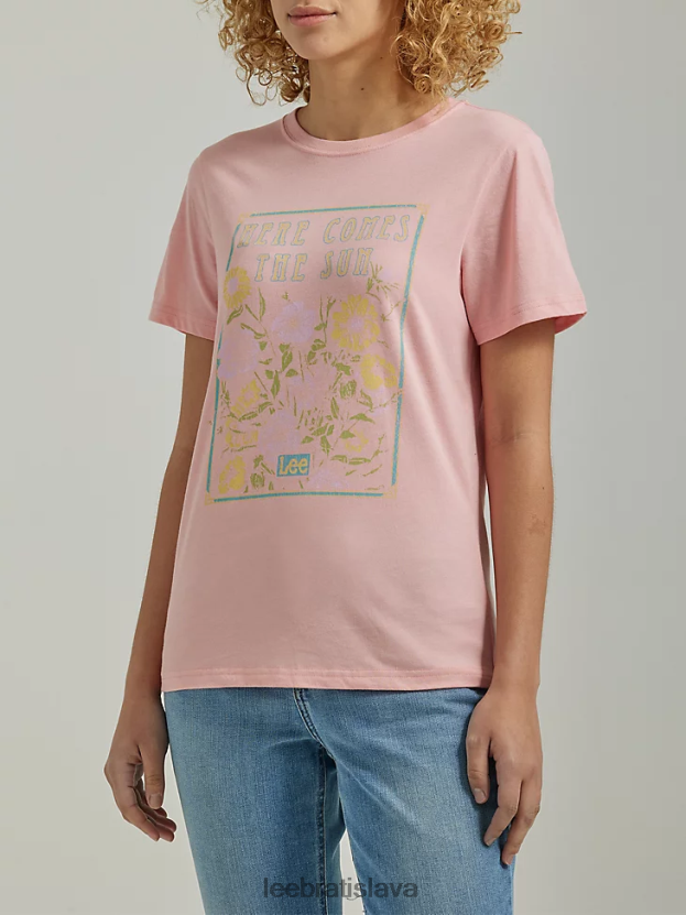Lee oblečenie HL0J0R365 ružová poleva ženy slim fit tričko s motívom slnečných kvetov
