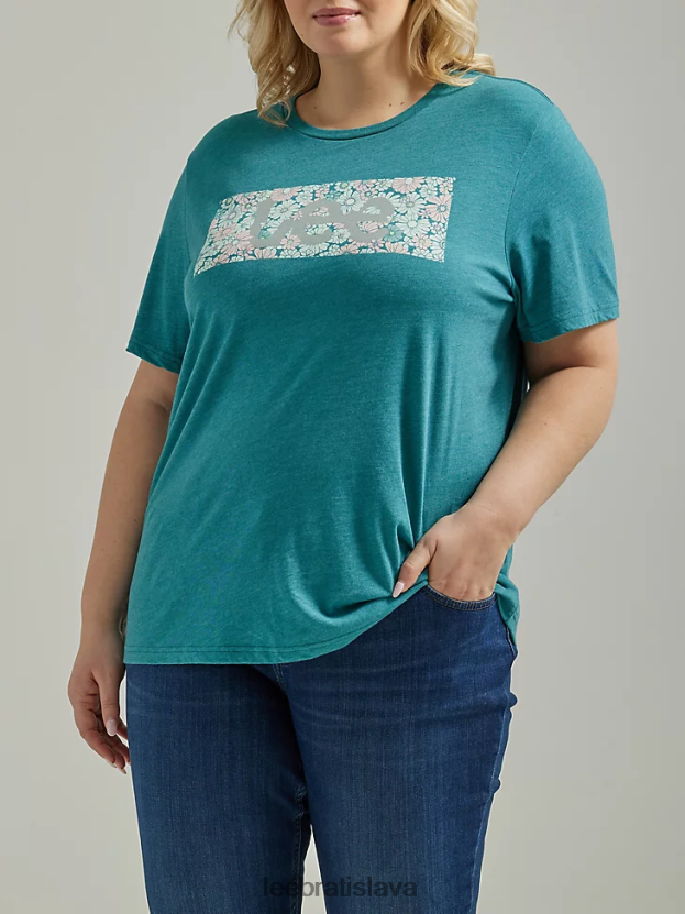 Lee oblečenie HL0J0R389 vres modrozelený ženy tričko s kvetinovým logom (plus)