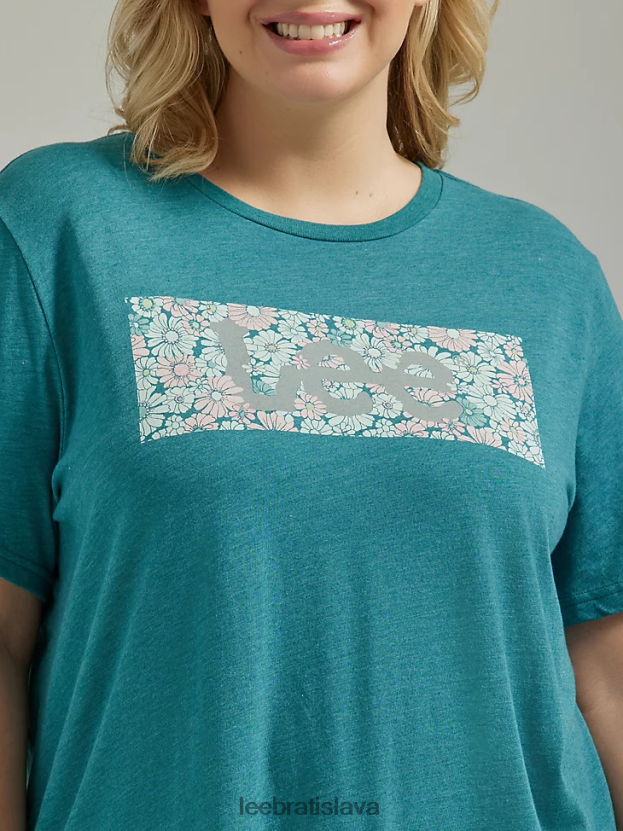Lee oblečenie HL0J0R389 vres modrozelený ženy tričko s kvetinovým logom (plus)