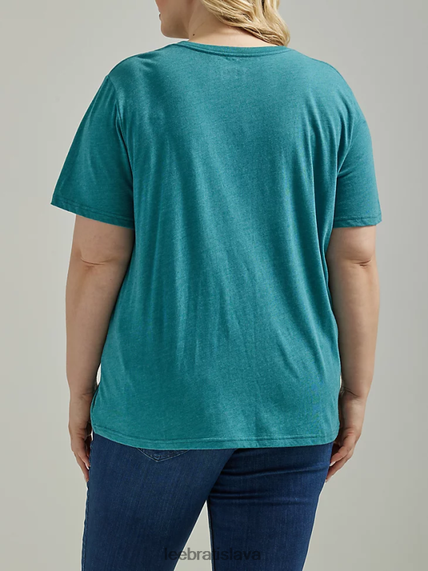 Lee oblečenie HL0J0R389 vres modrozelený ženy tričko s kvetinovým logom (plus)